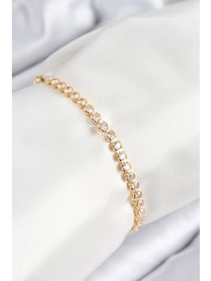 Uravas Store Pirinç Zirkon Taşlı Sıralı Model Gold Renk Asansörlü Kadın Bileklik - TJ-BB7727