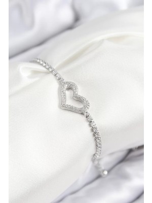 Uravas Store Pirinç Zirkon Taşlı Model Gümüş Renk Asansörlü Kadın Bileklik - TJ-BB7742