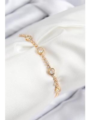 Uravas Store Pirinç Zirkon Taşlı Daire Model Gold Renk Asansörlü Kadın Bileklik - TJ-BB7745