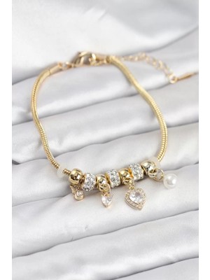 Uravas Store Pirinç Gold Renk Charmlı Kadın Bileklik - TJ-BB8209