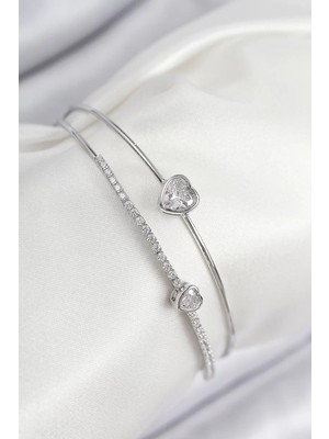 Uravas Store Pirinç Zirkon Taşlı Model Gümüş Renk Kadın Bileklik - TJ-BB7870