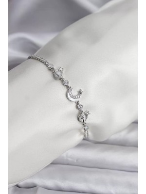 Uravas Store Charmlı Model Zirkon Taşlı Gümüş Renk Su Yolu Kadın Bileklik - TJ-BB8109