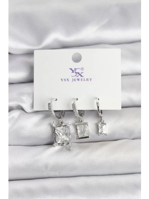 Uravas Store Gümüş Renk Zirkon Taşlı Kadın Küpe - TJ-BKP11343