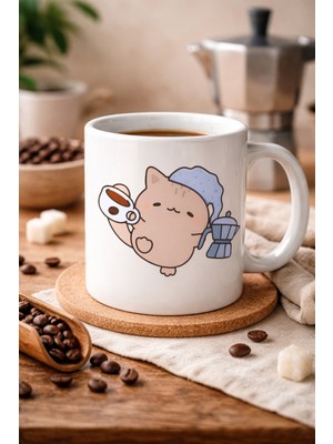 Uravas Store Sevimli Kahve Kedisi Tasarımlı Porselen Kupa Model 199 – Kahve Severlere Özel Eğlenceli Baskıl