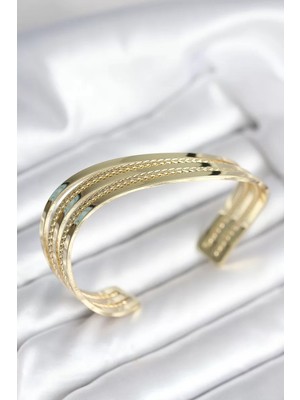 Uravas Store Eğik Şerit Model Gold Renk Pirinç Kadın Bileklik - TJ-BB8019