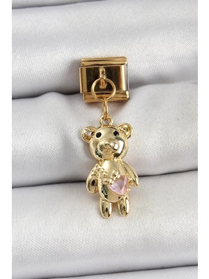 Uravas Store Çelik Sallantılı Zirkon Taşlı Ayıcık Model Gold Renk Nomination Charm - TJ-BC1421