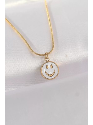 Uravas Store Çelik Zincir Altın Renk Mermer Desenli Smile Kolye - TJ-BKO8672
