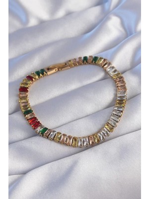 Uravas Store Çelik Gold Renk Renkli Su Yolu Tasarımlı Bileklik - TJ-BB6103
