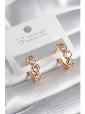 Uravas Store Pirinç Gold Renk Zirkon Taşı Detay Kadın Küpe - TJ-BKP8358