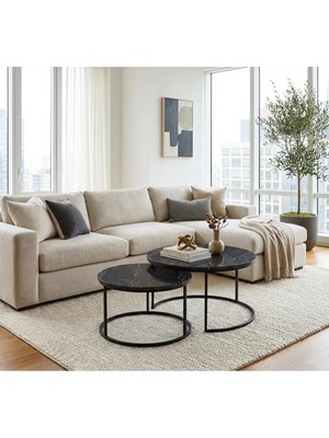 Mooncapella 2’li Orta Sehpa Seti – 60 & 75 cm – Siyah Metal Ayaklı-Siyah