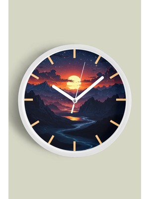 JHAAR Soyut - Bohem - Doğa - Deniz Manzaralı Modern Duvar Saati - 25CM - Önü Camlı Beyaz Kasa