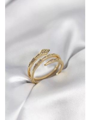 Uravas Store Yılan Model Gold Renk Zirkon Taşlı Kadın Yüzük - TJ-BYK3979