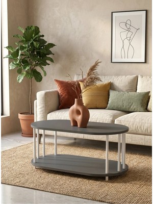 Mooncapella Orta Sehpa Oval Sehpa Zigon Sehpa Iki Katlı Gazetelikli Sehpa