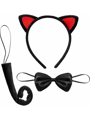 Uravas Store Kırmızı Kulaklı Kostüm Seti – Taç Papyon Kuyruk 3 Parça