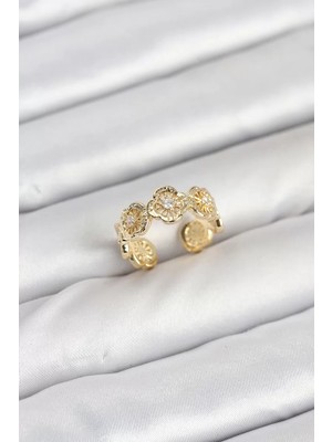 Uravas Store Pirinç Gold Renk Yonca Model Kadın Yüzük - TJ-BYK3894