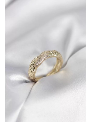 Uravas Store Zirkon Taşlı Puntalı Gold Renk Kadın Yüzük - TJ-BYK3987