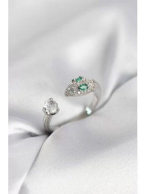 Uravas Store Yılan Model Zirkon Taşlı Gümüş Renk Kadın Yüzük - TJ-BYK4079