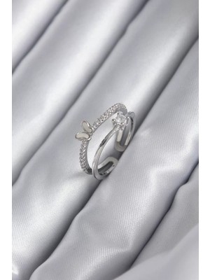 Uravas Store Pirinç Gümüş Renk Zirkon Taşlı Model Kadın Yüzük - TJ-BYK2932