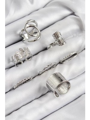 Uravas Store Pirinç Yaprak Model Gümüş Renk Kadın Yüzük Kombin Set - TJ-BYK3818