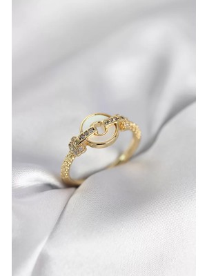 Uravas Store Gold Renk Daire Form Zirkon Taşlı Kadın Yüzük - TJ-BYK4003