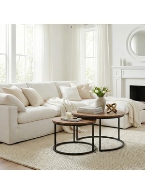 Mooncapella 2’li Orta Sehpa Seti – 60 & 75 cm – Siyah Metal Ayaklı-Ahşap