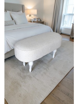 Visionario Dikdörtgen Puf – Craft Bukle Şönil Kumaş Beyaz Ahşap Ayaklı Modern Tasarım