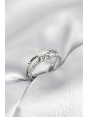 Uravas Store Gümüş Renk Sedefli Model Fiyonklu Zirkon Taşlı Kadın Yüzük - TJ-BYK4016