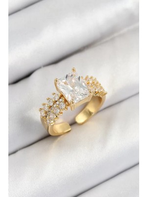 Uravas Store Pirinç Büyük Zirkon Taşlı Model Gold Renk Kadın Yüzük - TJ-BYK3800