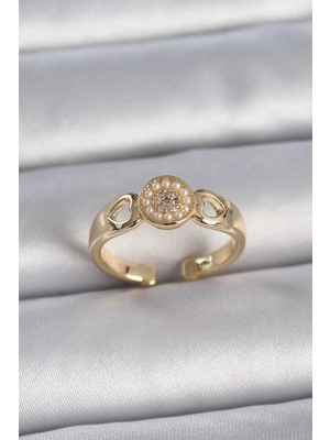 Uravas Store Pirinç Gold Renk Zirkon Taşlı Incili Işleme Detay Ayarlanabilir Kadın Yüzük - TJ-BYK3358