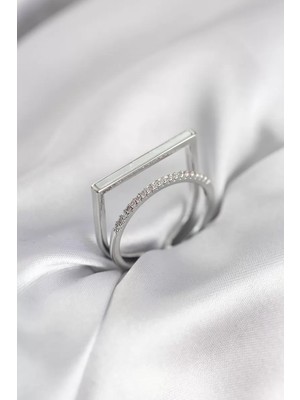 Uravas Store Gümüş Renk Sedefli Zirkon Taşlı 2'li Kadın Yüzük - TJ-BYK3956