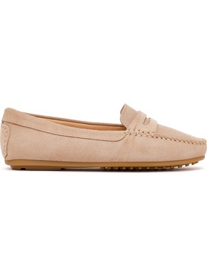 Derimod Kadın Bej Süet Deri Loafer 26PFD291210