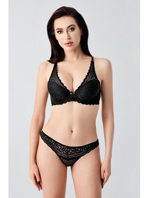 Cotonhause Kadın Destekli Push-Up Siyah Sütyen Takım – Dantel Işlemeli Model C0T6N1433