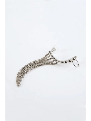 twingold Özel Tasarımlı Stras Taşlı Gold ve Gümüş Renkli Kıkırdak Küpe