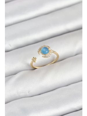 Uravas Store Pirinç Gold Renk Zirkon Taşlı Ay Yıldız Kadın Yüzük - TJ-BYK3860