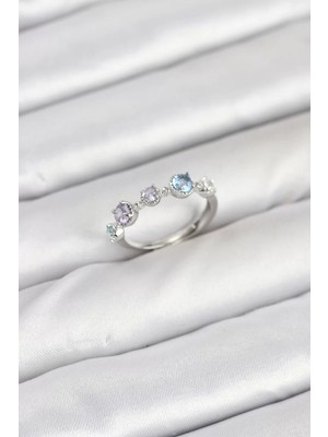 Uravas Store Pirinç Gümüş Renk Renkli Zirkon Taşlı Kadın Yüzük - TJ-BYK3867