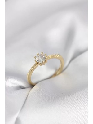 Uravas Store Tek Taş Model Gold Renk Zirkon Taşlı Kadın Yüzük - TJ-BYK4088