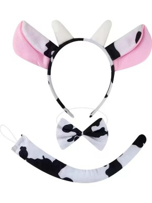 Uravas Store Inek Kostüm Aksesuar Seti 3 Lü - Taç Papyon Kuyruk