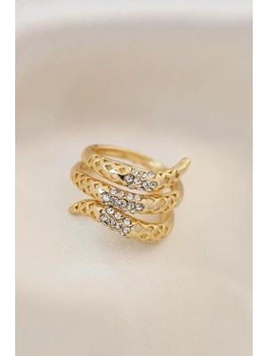 Uravas Store Ayarlamalı Altın Renk Metal Zirkon Taşlı Yüzük - TJ-BYK2040