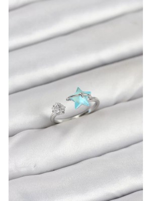 Uravas Store Pirinç Gümüş Renk Yıldızlı Model Kadın Yüzük - TJ-BYK3869