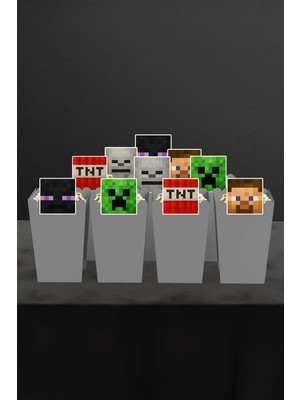 Minecraft Temalı 10'lu Mısır Kutusu (Creeper, Steve, Tnt, Enderman Doğum Günü Parti Malzemeleri)