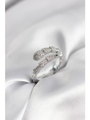 Uravas Store Gümüş Renk Zirkon Taşlı Yılan Model Kadın Yüzük - TJ-BYK3950