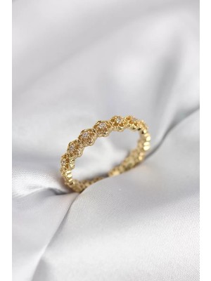 Uravas Store Sıralı Çiçek Model Gold Renk Zirkon Taşlı Kadın Yüzük - TJ-BYK4157