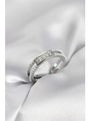 Uravas Store Baget Zirkon Taşlı Gümüş Renk Incili Kadın Yüzük - TJ-BYK4031