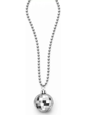 Uravas Store Disko Topu Şekilli 80'ler 90'lar Gümüş Renk Plastik Kolye