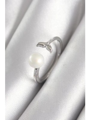 Uravas Store Pirinç Gümüş Renk Top Inci Figür Balık Kuyruğu Model Kadın Yüzük - TJ-BYK3075