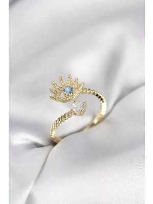 Uravas Store Gold Renk Göz Model Zirkon Taşlı Kadın Yüzük - TJ-BYK4074