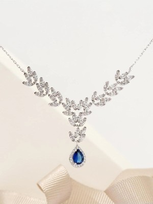 Siset Gümüş 925 Ayar  Rodyum  Kaplama  Damla  Zümrüt  Kaplama  Gümüş  Kolye