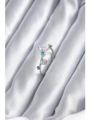 Uravas Store Gümüş Renk Renkli Zirkon Taşlı Kadın Yüzük - TJ-BYK2843
