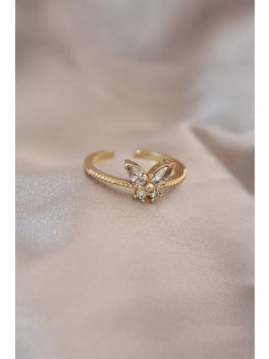 Uravas Store Ayarlamalı Altın Renk Metal Zirkon Taş Kristal Taşlı Model Yüzük - TJ-BYK2053