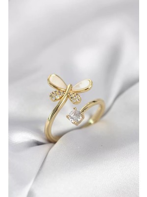 Uravas Store Gold Renk Yusufçuk Model Zirkon Taşlı Kadın Yüzük - TJ-BYK4044